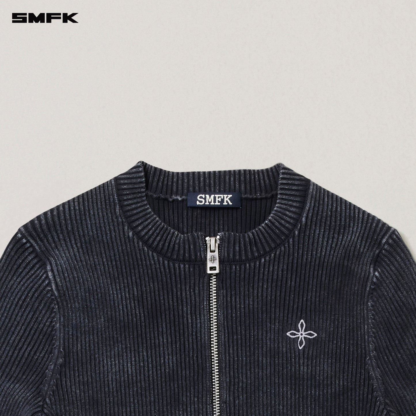 VINTAGE-SAVAGE ZIP KNIT CARDIGAN/STONE WASH/ VANISH BLACK