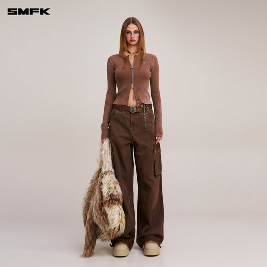 VINTAGE-SAVAGE ZIP KNIT CARDIGAN/STONE WASH/ VANISH BROWN