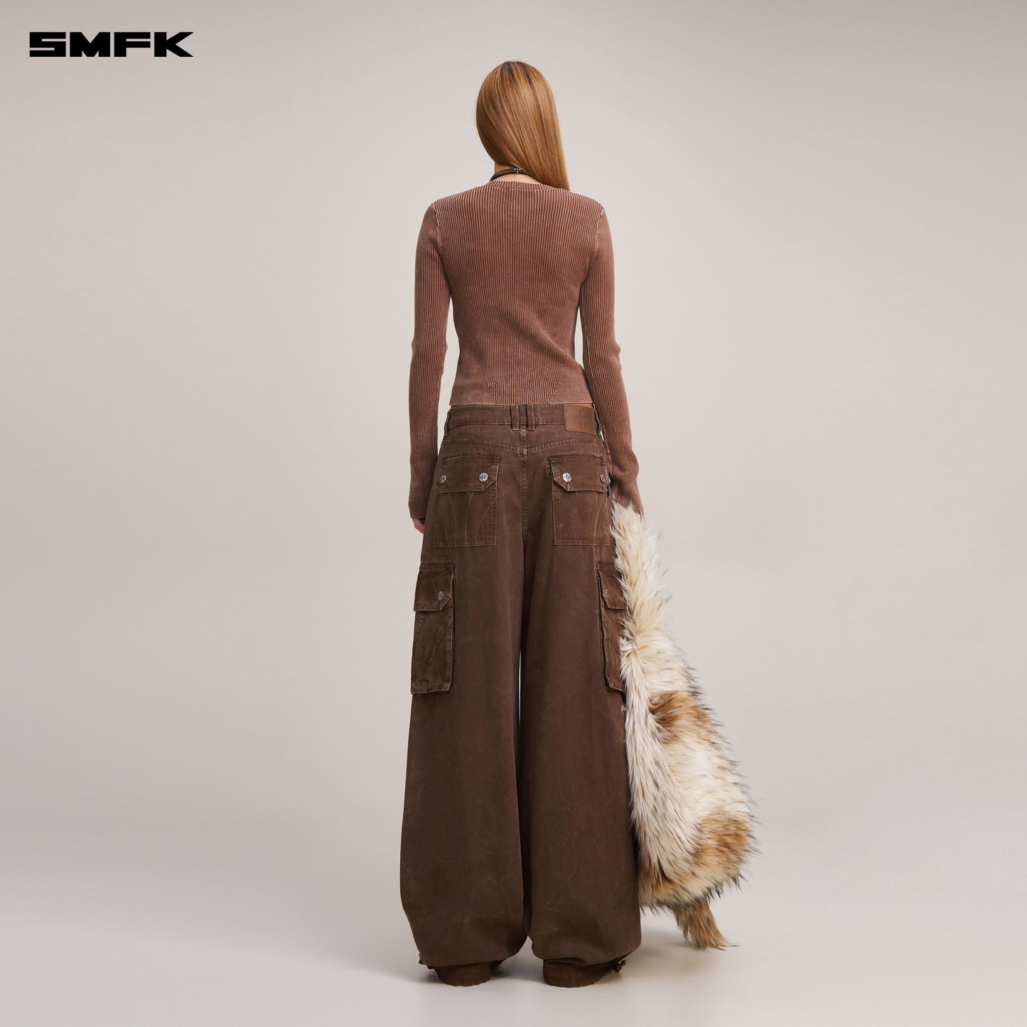 VINTAGE-SAVAGE ZIP KNIT CARDIGAN/STONE WASH/ VANISH BROWN