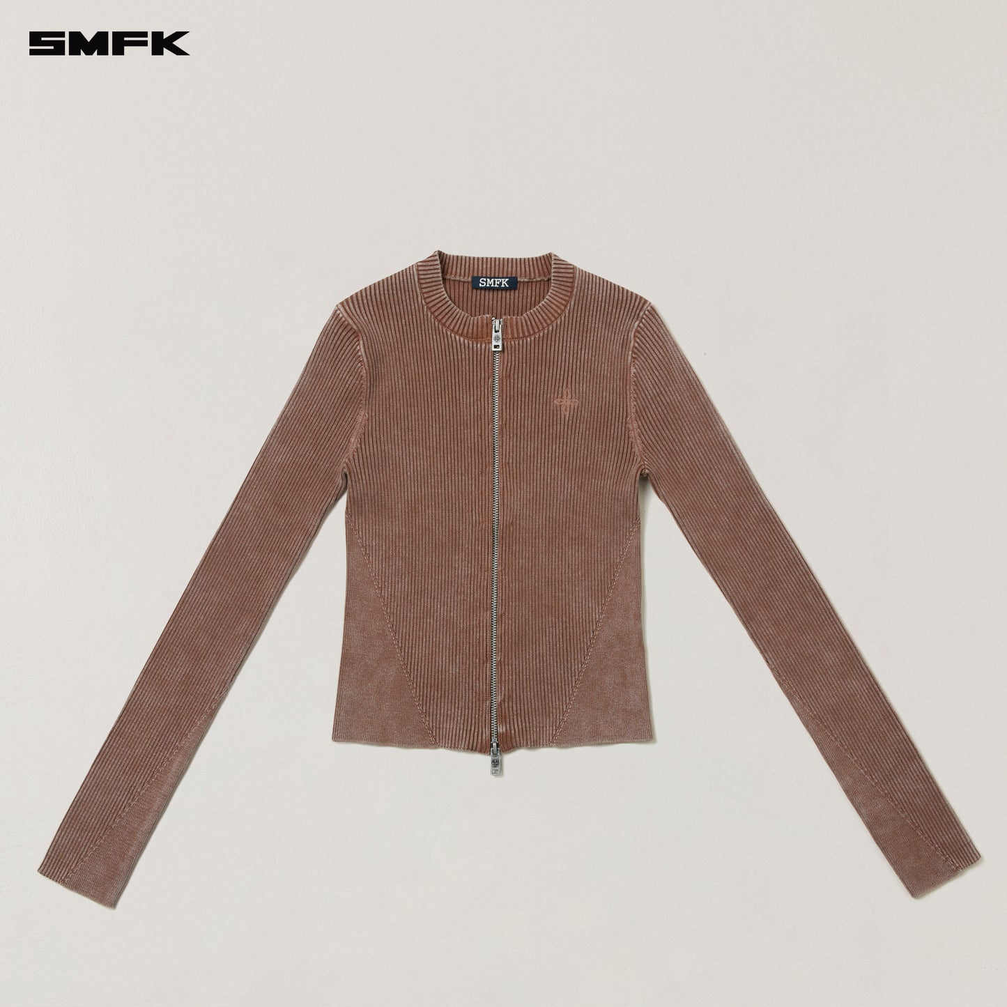 VINTAGE-SAVAGE ZIP KNIT CARDIGAN/STONE WASH/ VANISH BROWN