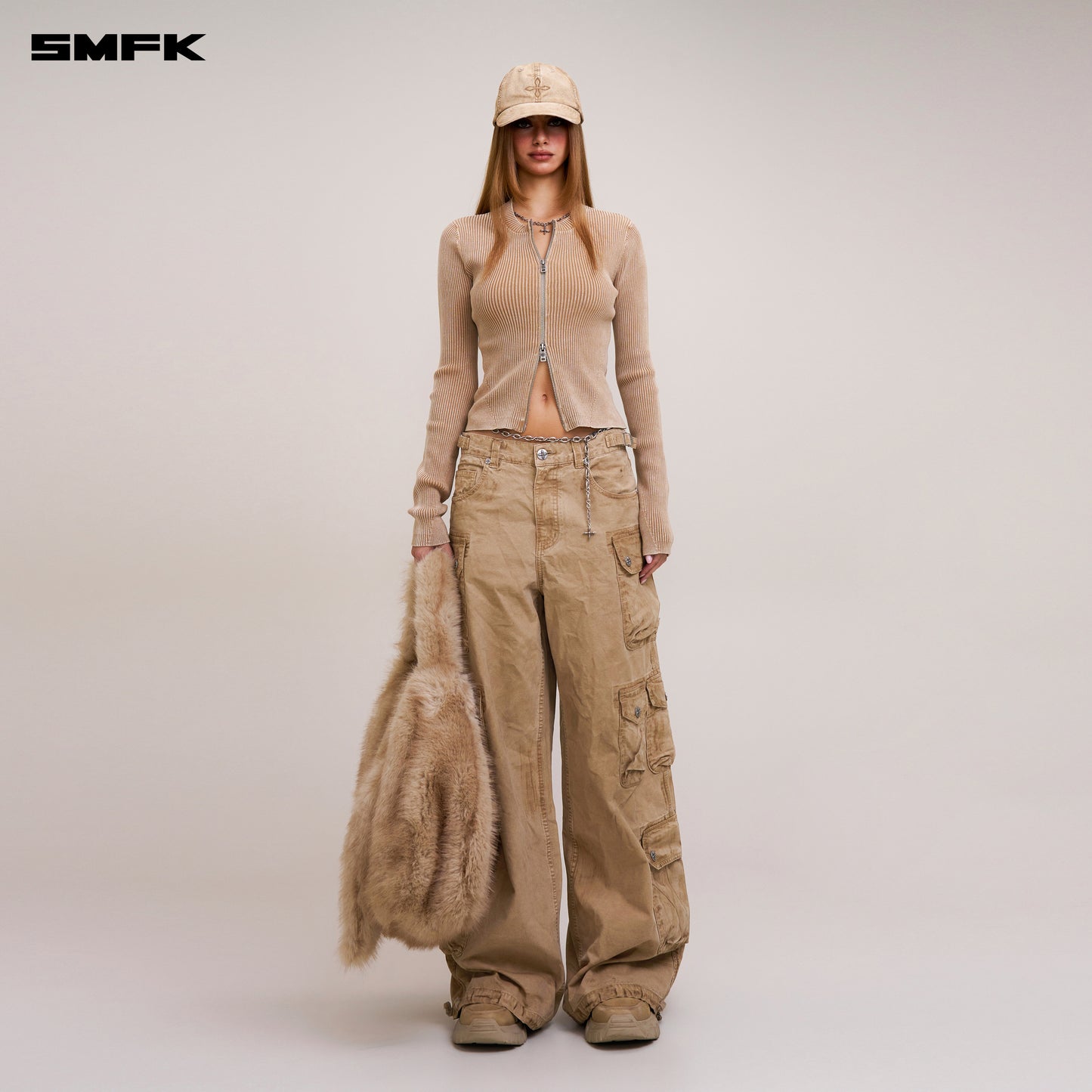 VINTAGE-SAVAGE ZIP KNIT CARDIGAN/STONE WASH/ VANISH SAND