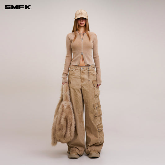 VINTAGE-SAVAGE ZIP KNIT CARDIGAN/STONE WASH/ VANISH SAND