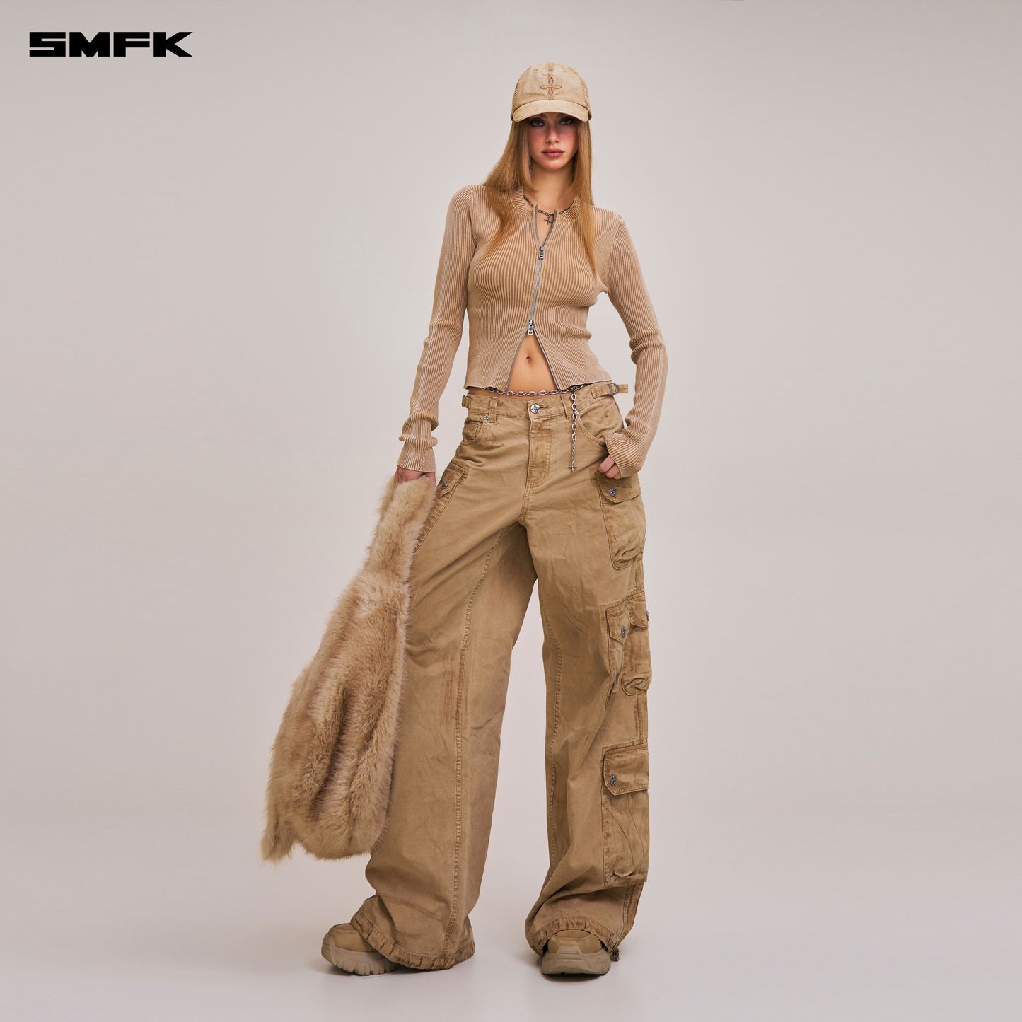 VINTAGE-SAVAGE ZIP KNIT CARDIGAN/STONE WASH/ VANISH SAND