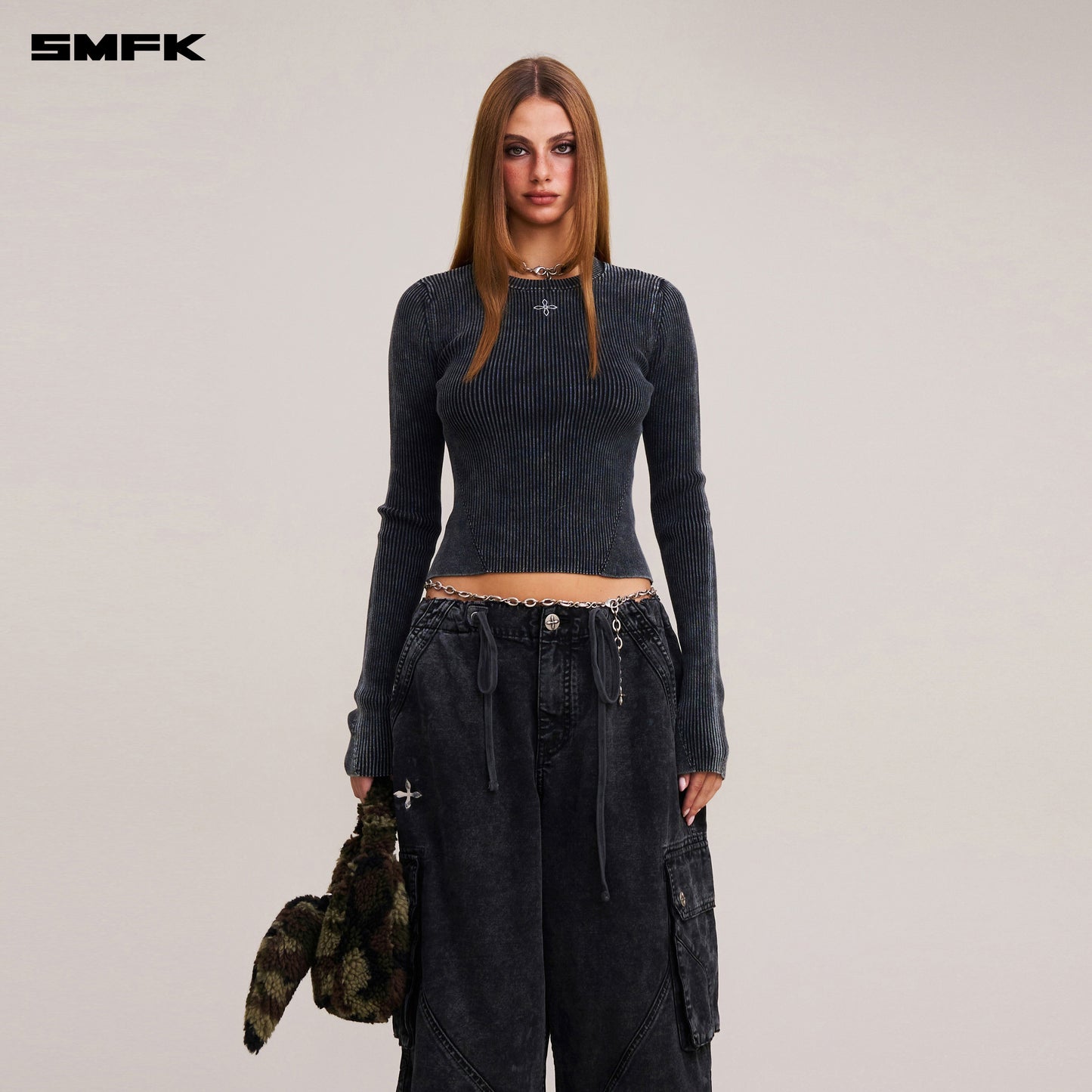 VINTAGE-SAVAGE KNIT PULLOVER/STONE WASH/ VANISH BLACK