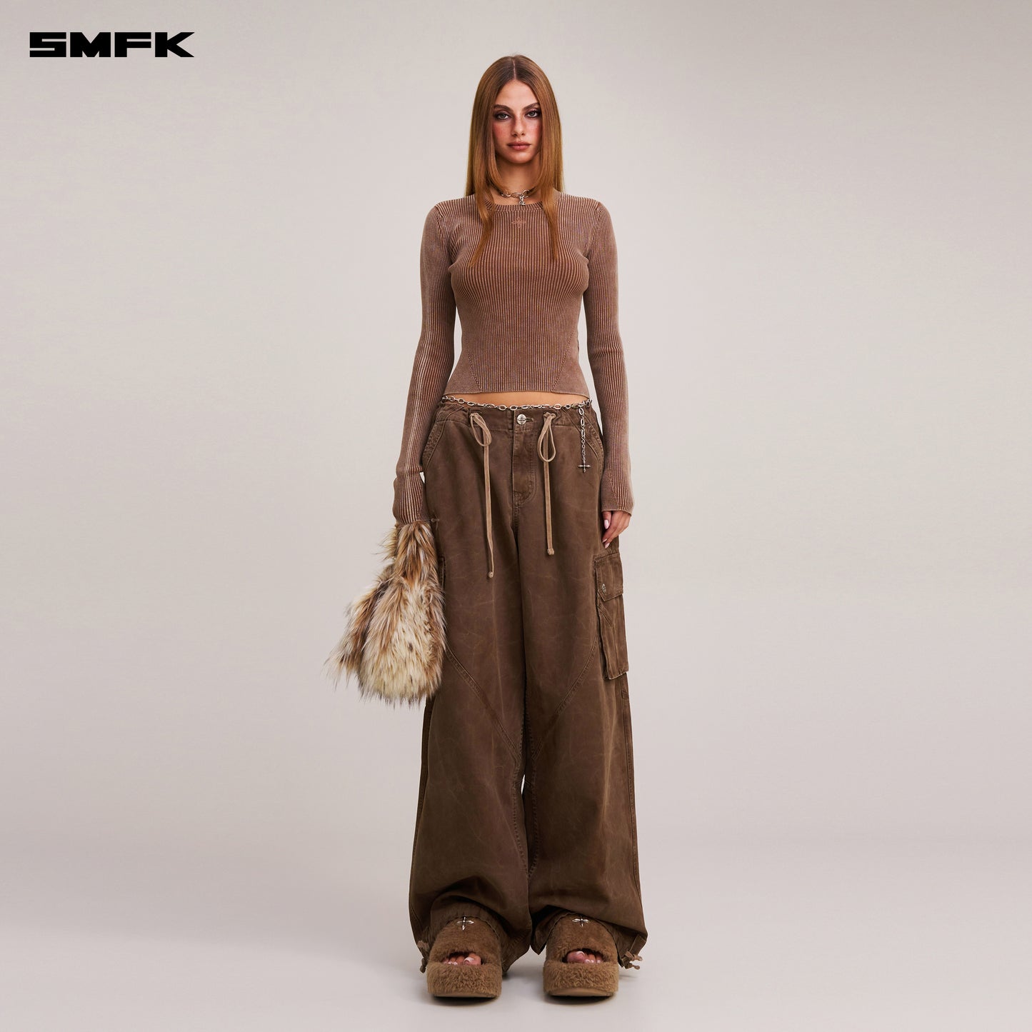 VINTAGE-SAVAGE KNIT PULLOVER/STONE WASH/ VANISH BROWN