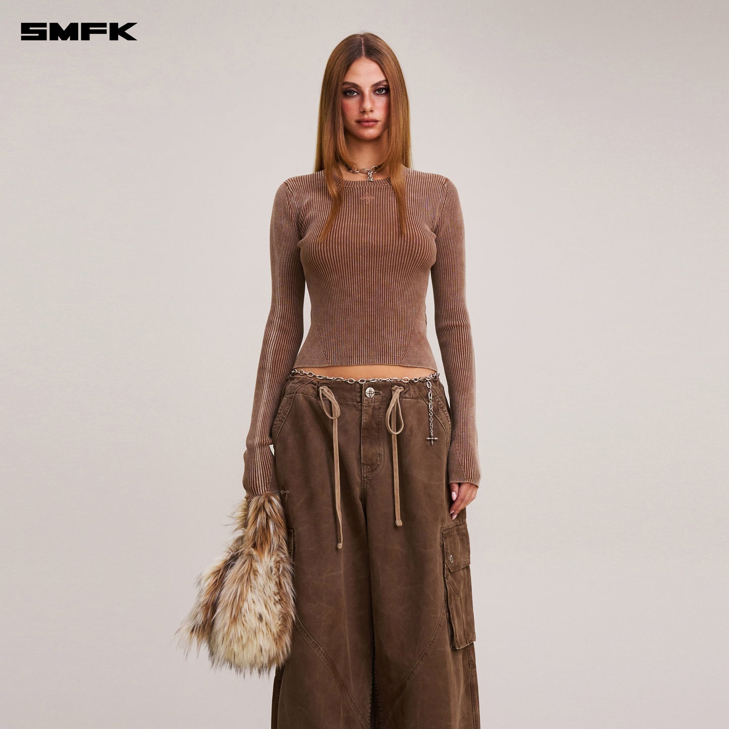 VINTAGE-SAVAGE KNIT PULLOVER/STONE WASH/ VANISH BROWN