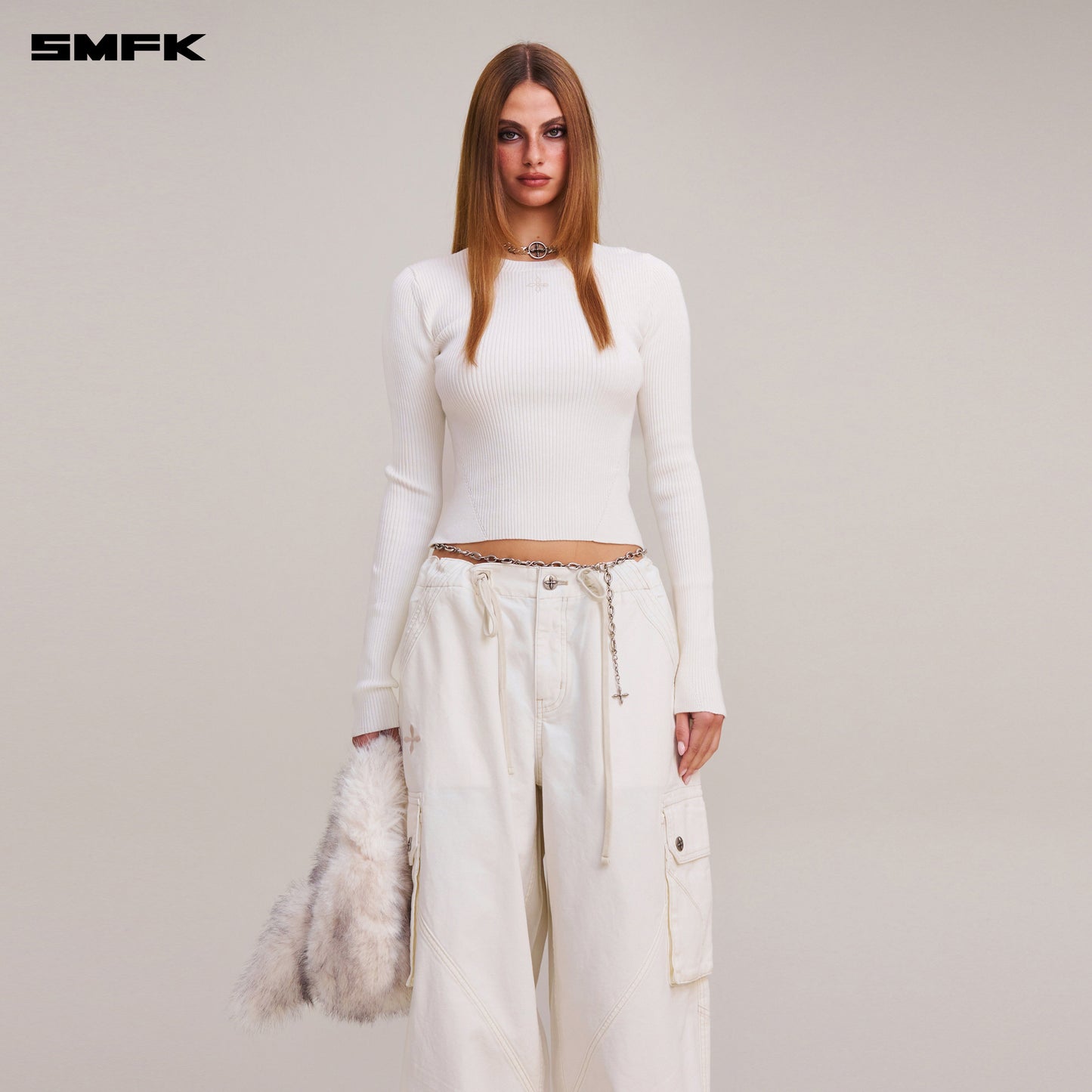 VINTAGE-SAVAGE KNIT PULLOVER/STONE WASH/ VANISH WHITE