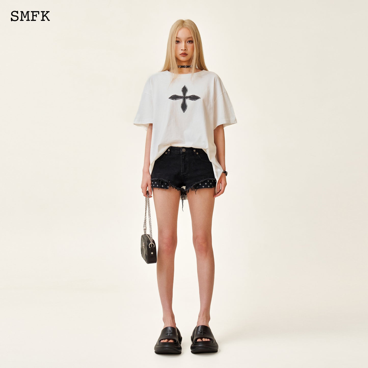 COMPASS CROSS VINTAGE OVERSIZE TEE IN WHITE