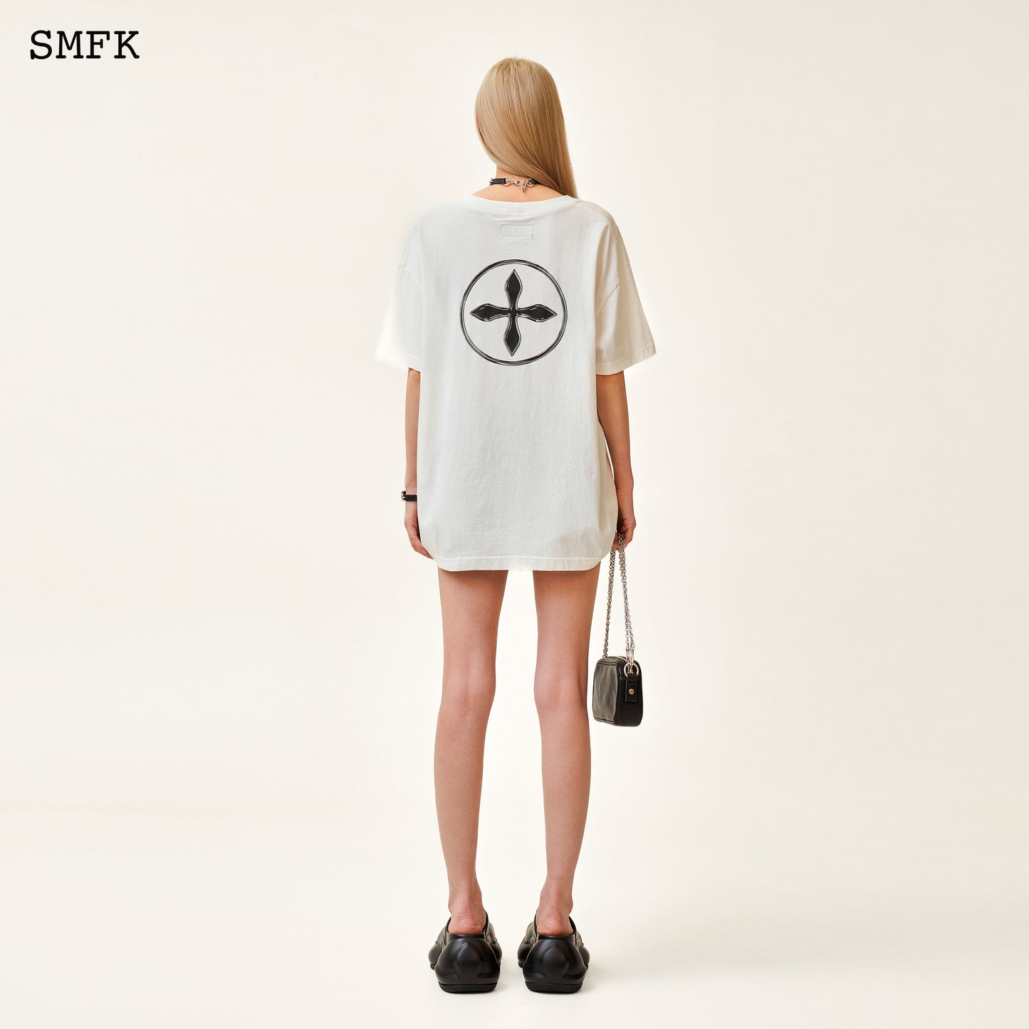 COMPASS CROSS VINTAGE OVERSIZE TEE IN WHITE