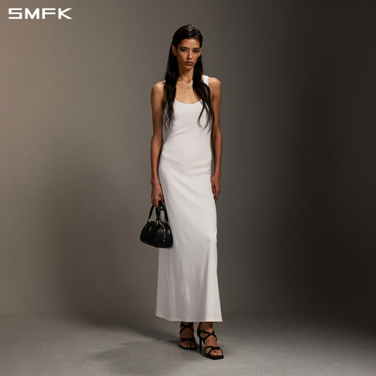 VINTAGE NOMADIC SILK TANK LONG DRESS/SILK+COTTON CLOUD WHITE