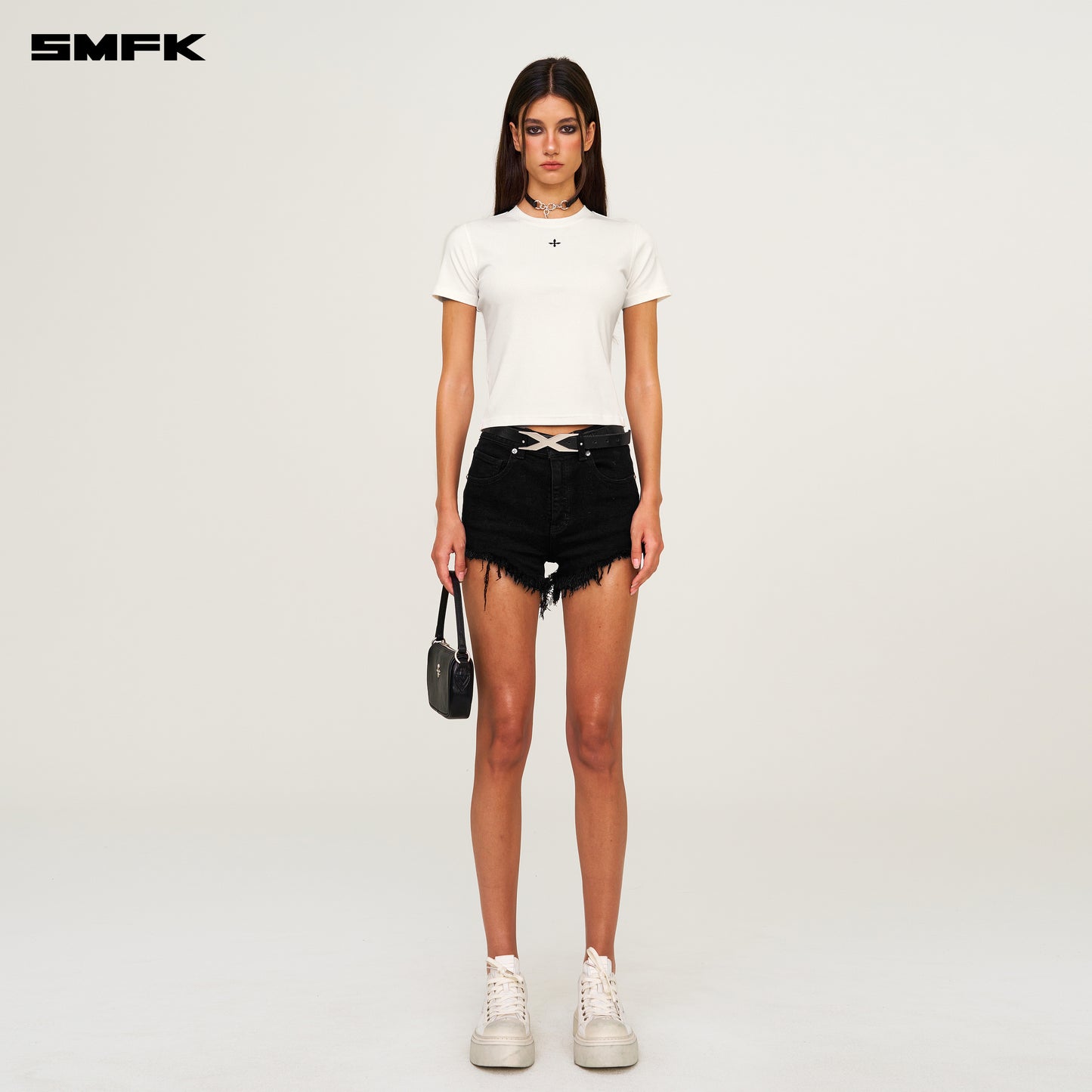 Compass Crosshatch Waist Tee Snow White