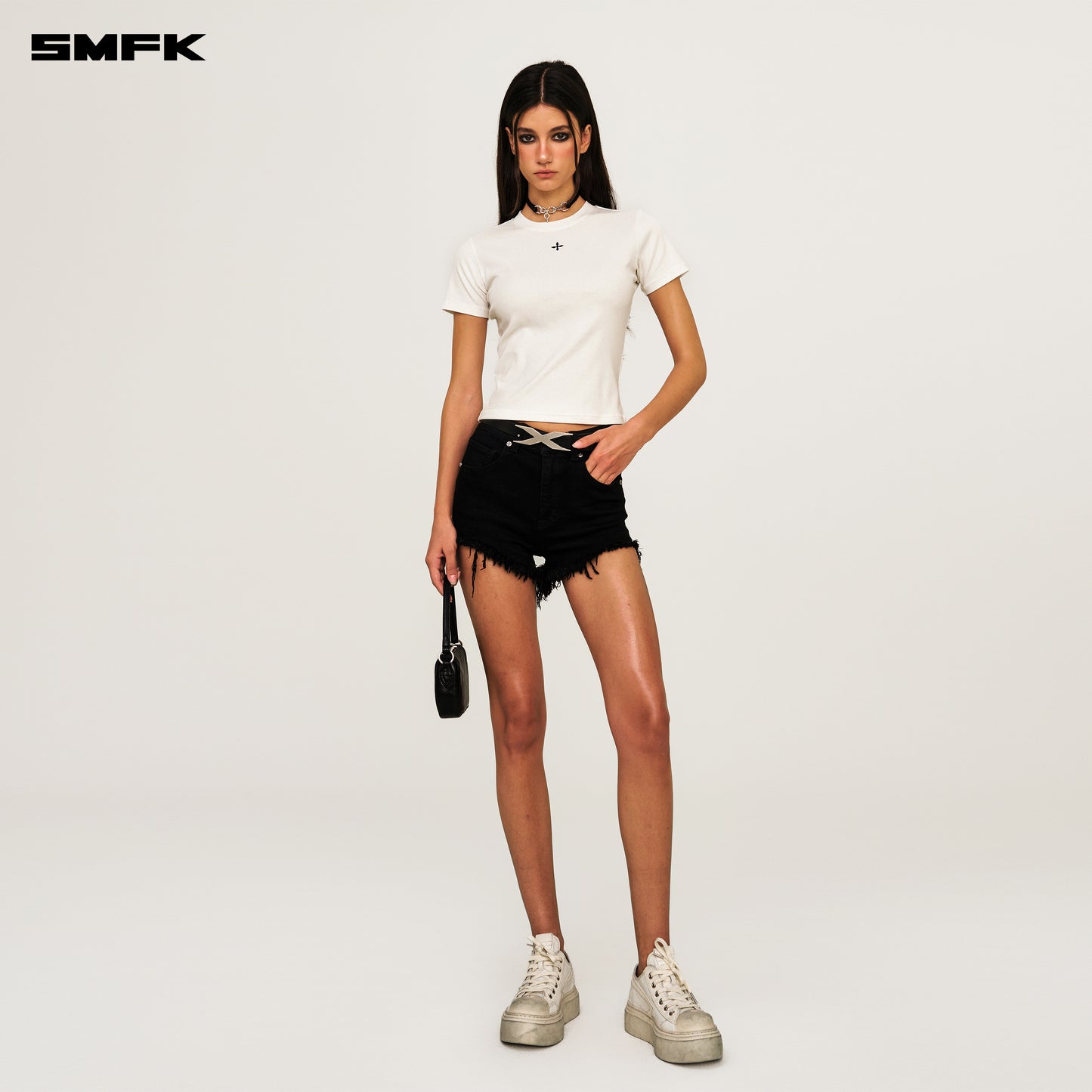 Compass Crosshatch Waist Tee Snow White