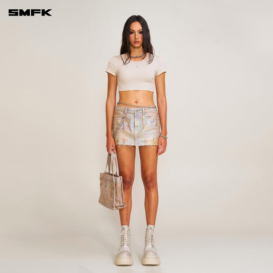 VINTAGE STORM FADE DYE SILK GYM SHORT TEE_ WHITE MIST