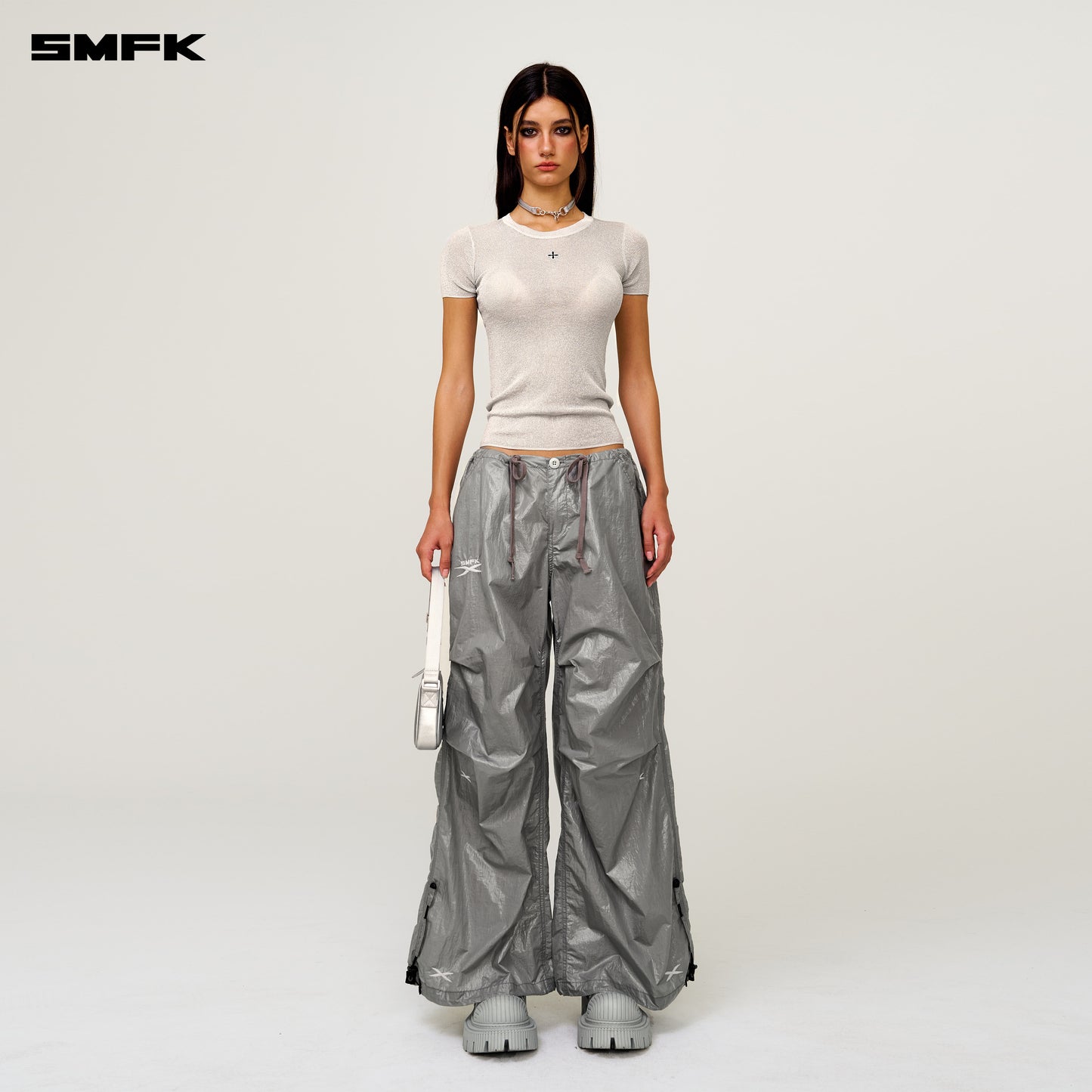 FUTURE Mirage Star Tech Wide Leg Work Pants Moon star Gray