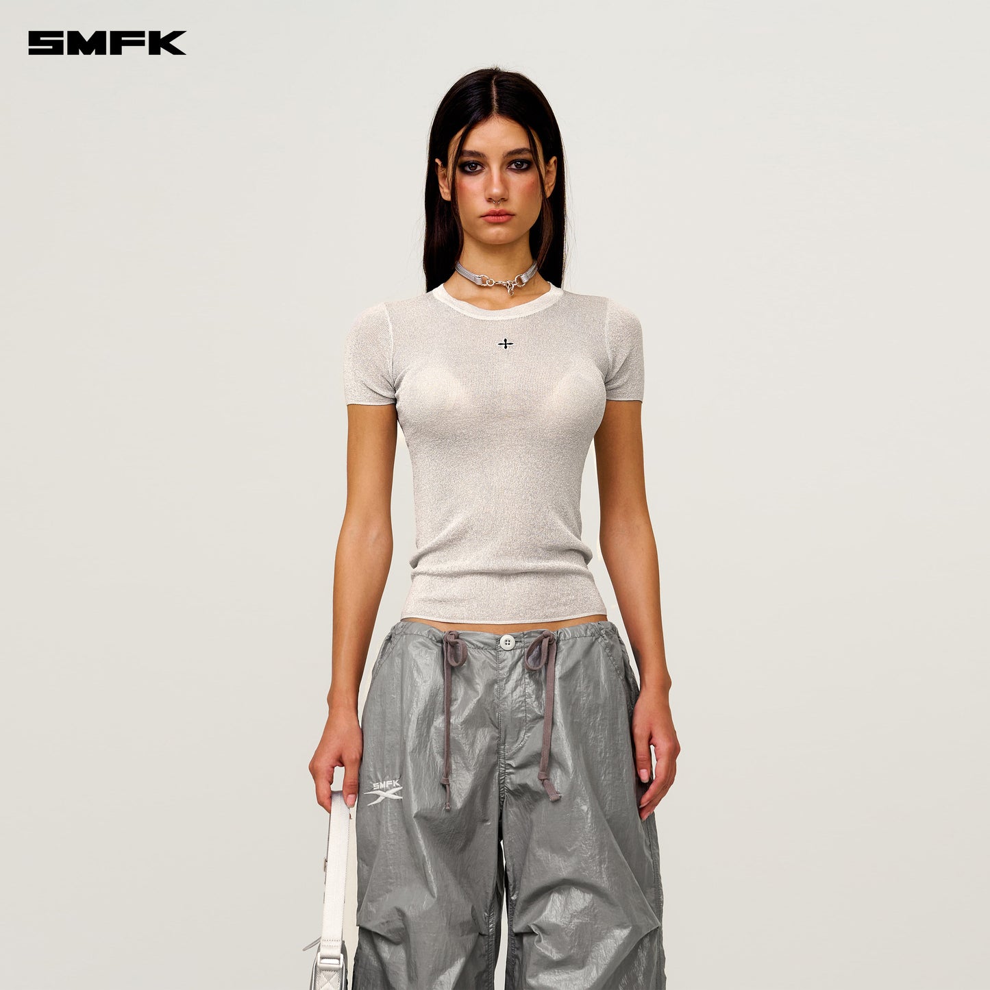 FUTURE Mirage Star Tech Wide Leg Work Pants Moon star Gray