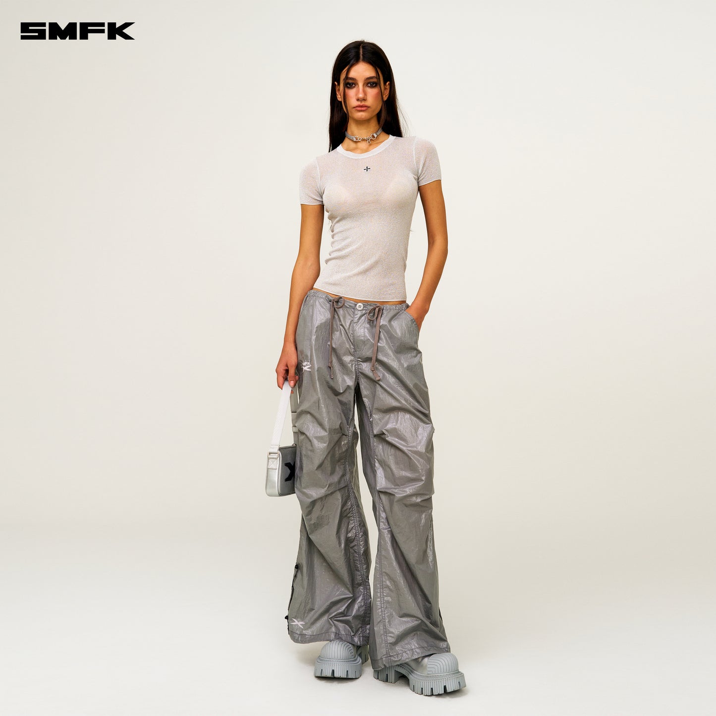 FUTURE Mirage Star Tech Wide Leg Work Pants Moon star Gray