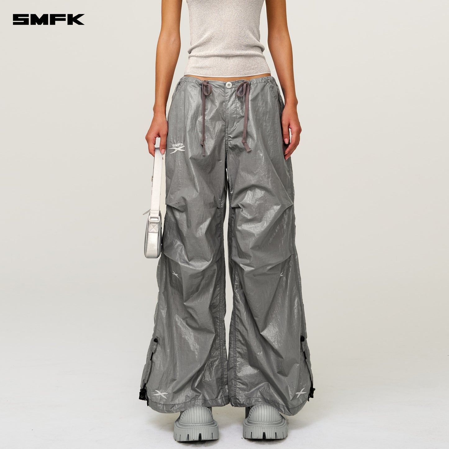 FUTURE Mirage Star Tech Wide Leg Work Pants Moon star Gray