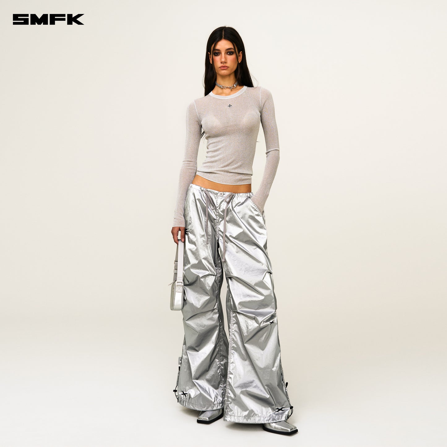FUTURE Mirage Star Tech Wide Leg Work Pants Space Silver