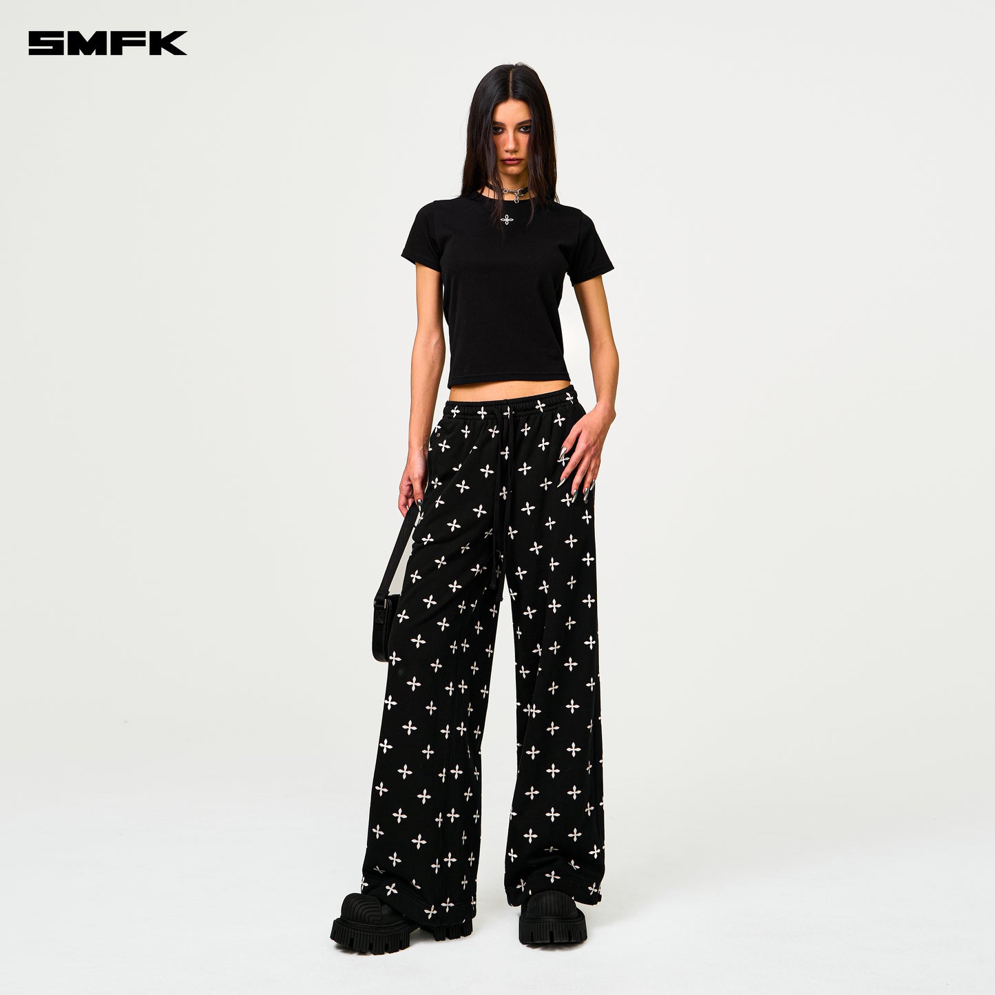 Compass Black Garden Wide Leg Sweatpants - Black Garden