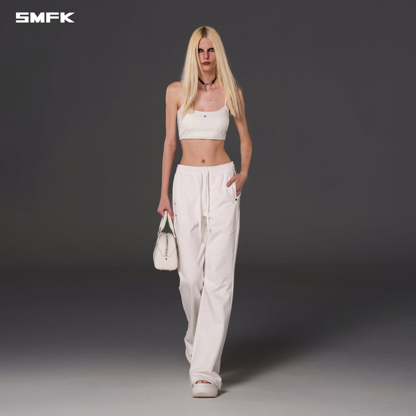 PERMANENT SLIM FLARED PANTS/COTTON+WOOL - CLOUD WHITE