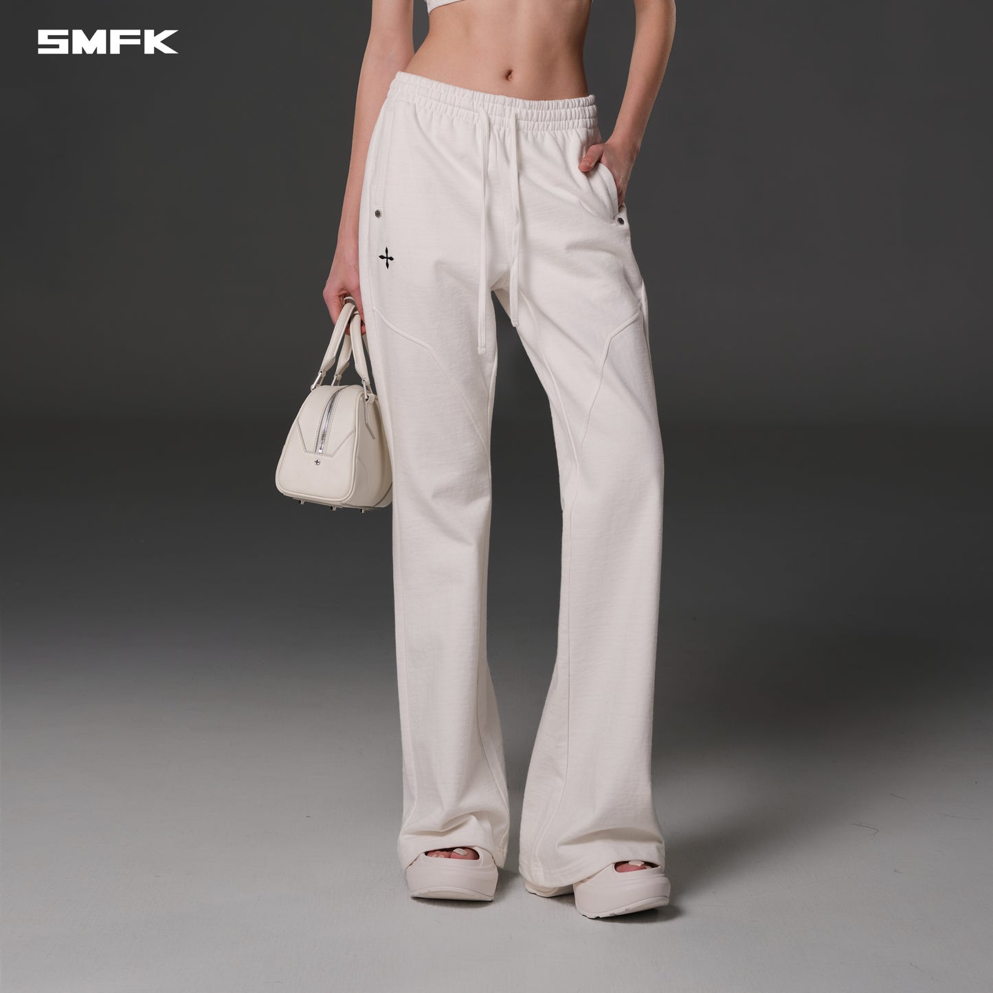 PERMANENT SLIM FLARED PANTS/COTTON+WOOL - CLOUD WHITE