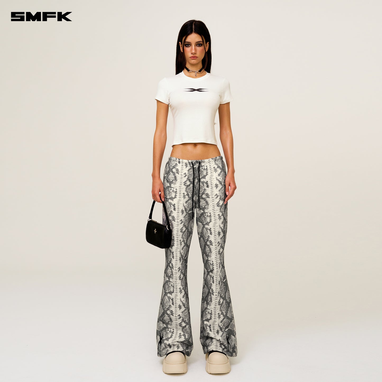 Compass Cross Classic Flared Sweatpants White Snake