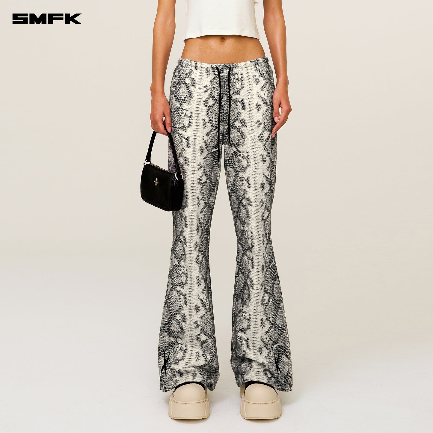 Compass Cross Classic Flared Sweatpants White Snake