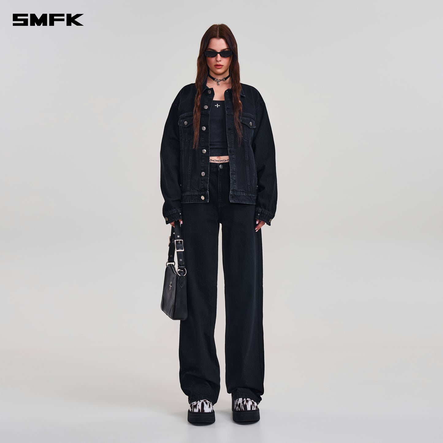 COMPASS MODE LOOSE STRAIGHT DENIM PANTS/ WILD BLACK