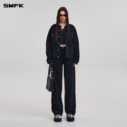 COMPASS MODE LOOSE STRAIGHT DENIM PANTS/ WILD BLACK