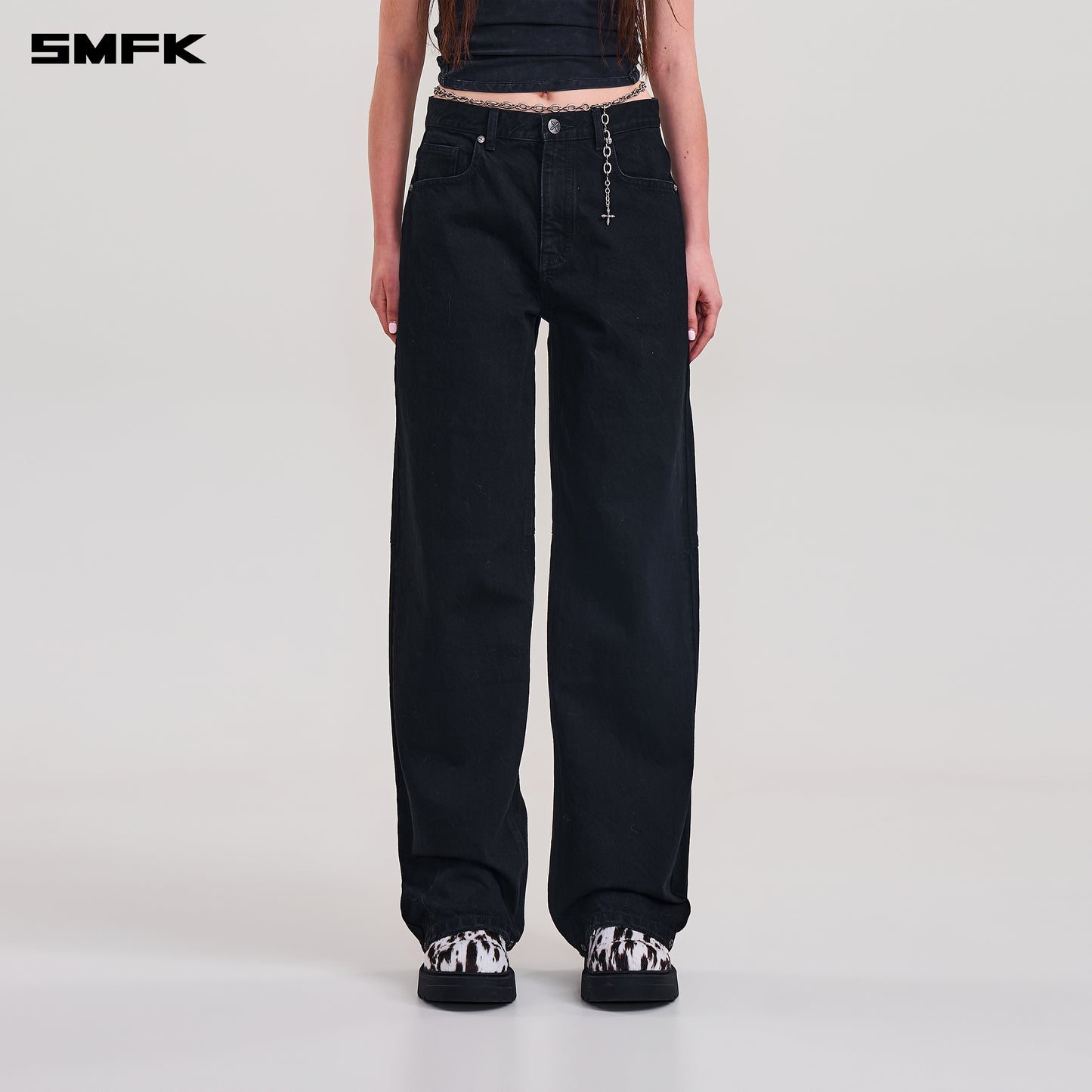 COMPASS MODE LOOSE STRAIGHT DENIM PANTS/ WILD BLACK
