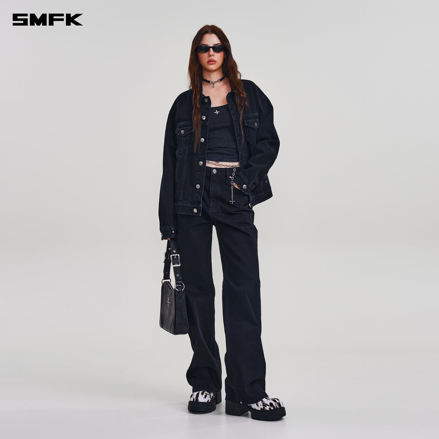 COMPASS MODE LOOSE STRAIGHT DENIM PANTS/ WILD BLACK