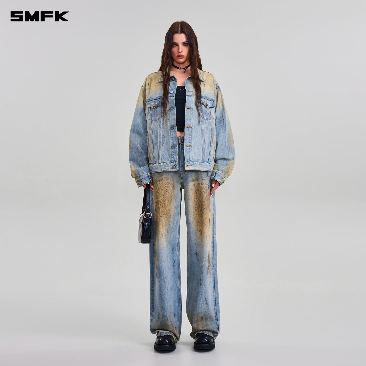 COMPASS MODE WASTELAND LOOSE STRAIGHT DENIM PANTS/ LAKE BLUE