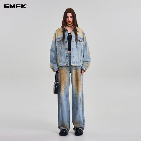 COMPASS MODE WASTELAND LOOSE STRAIGHT DENIM PANTS/ LAKE BLUE