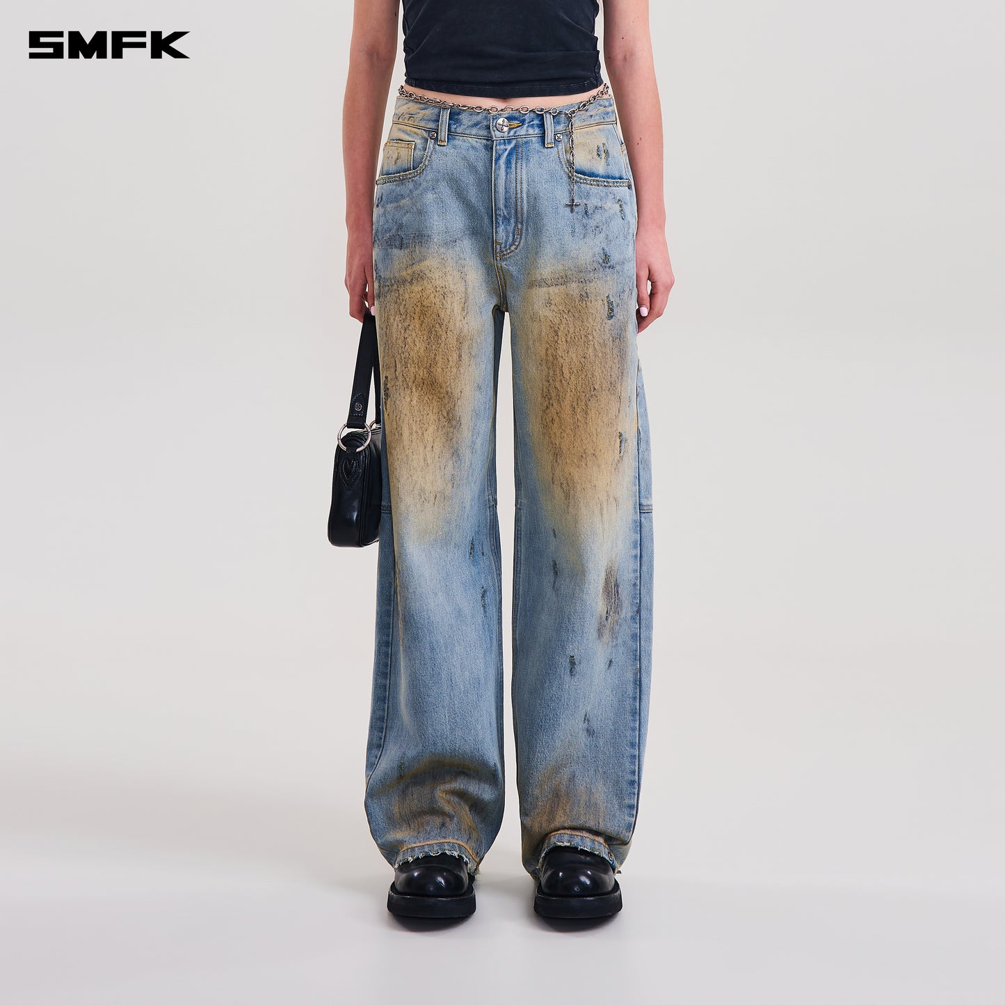 COMPASS MODE WASTELAND LOOSE STRAIGHT DENIM PANTS/ LAKE BLUE