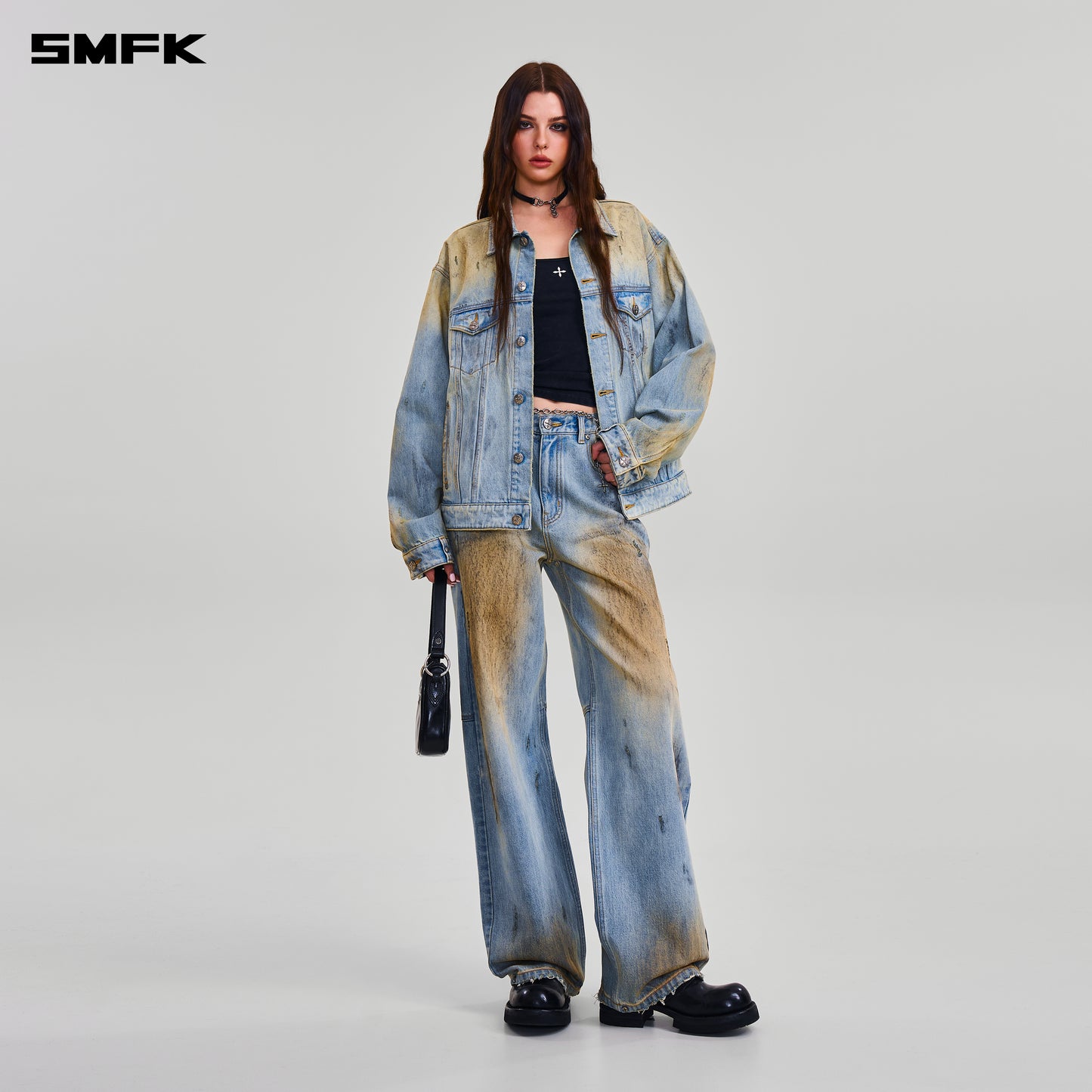 COMPASS MODE WASTELAND LOOSE STRAIGHT DENIM PANTS/ LAKE BLUE