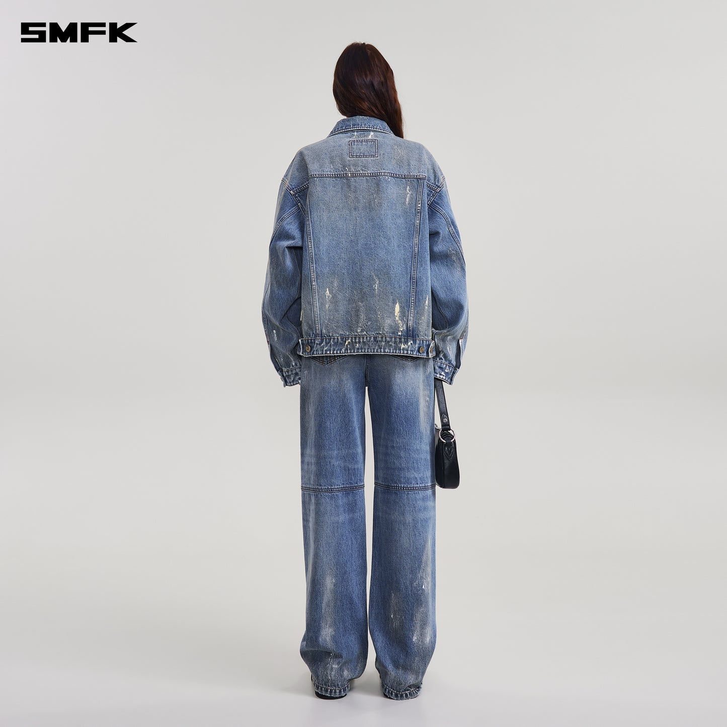 COMPASS MODE TIDE LOOSE STRAIGHT DENIM PANTS/ MARINE BLUE