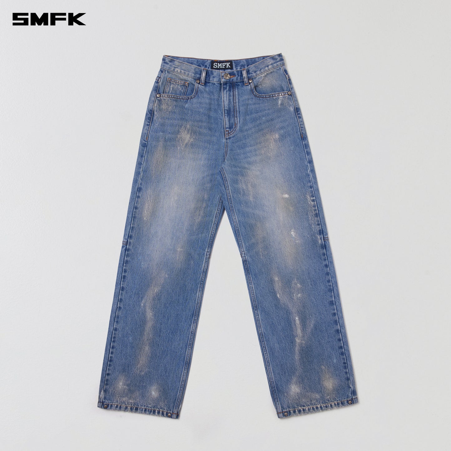 COMPASS MODE TIDE LOOSE STRAIGHT DENIM PANTS/ MARINE BLUE