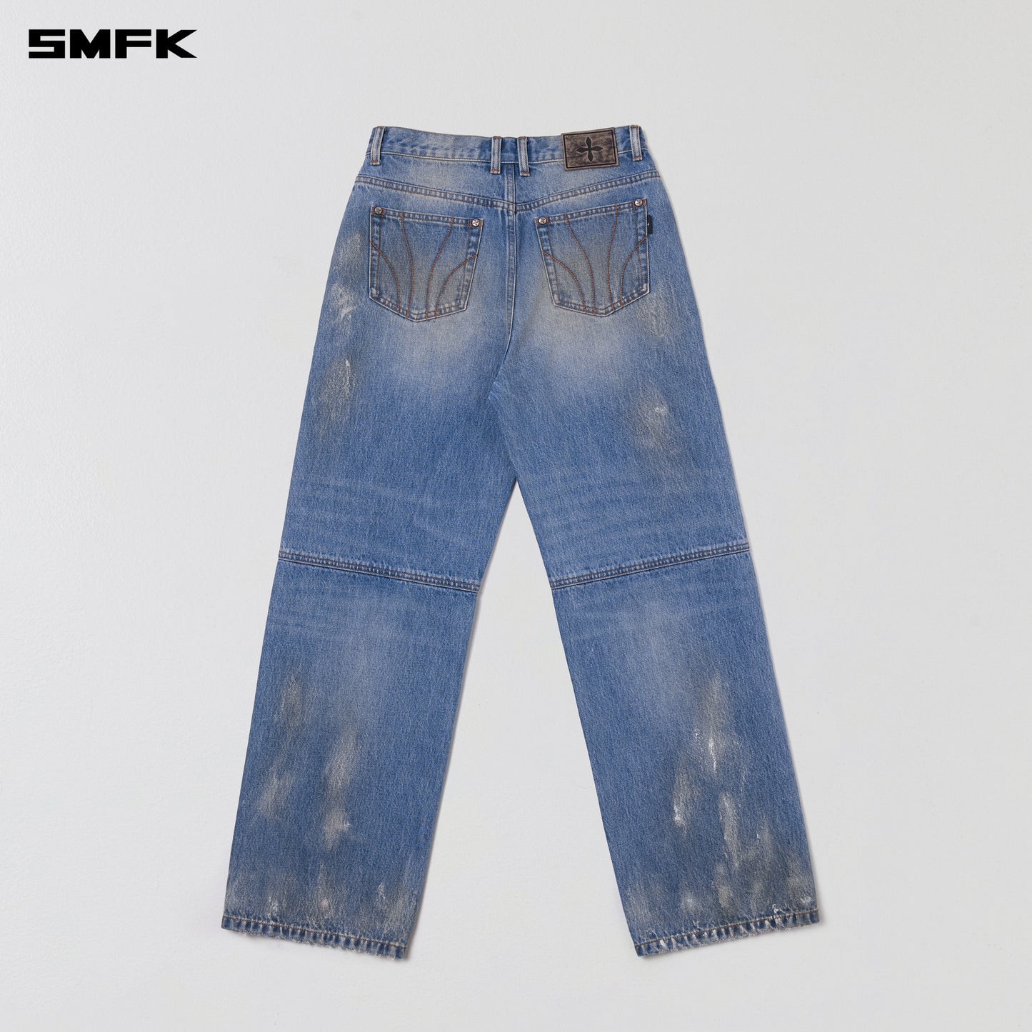 COMPASS MODE TIDE LOOSE STRAIGHT DENIM PANTS/ MARINE BLUE