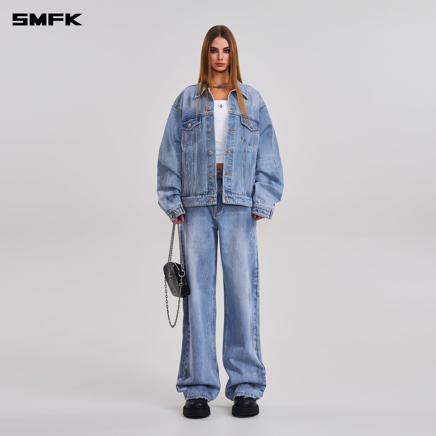 COMPASS MODE LOOSE STRAIGHT DENIM PANTS/ SKY BLUE
