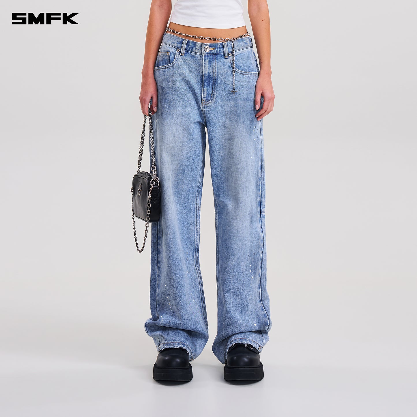 COMPASS MODE LOOSE STRAIGHT DENIM PANTS/ SKY BLUE