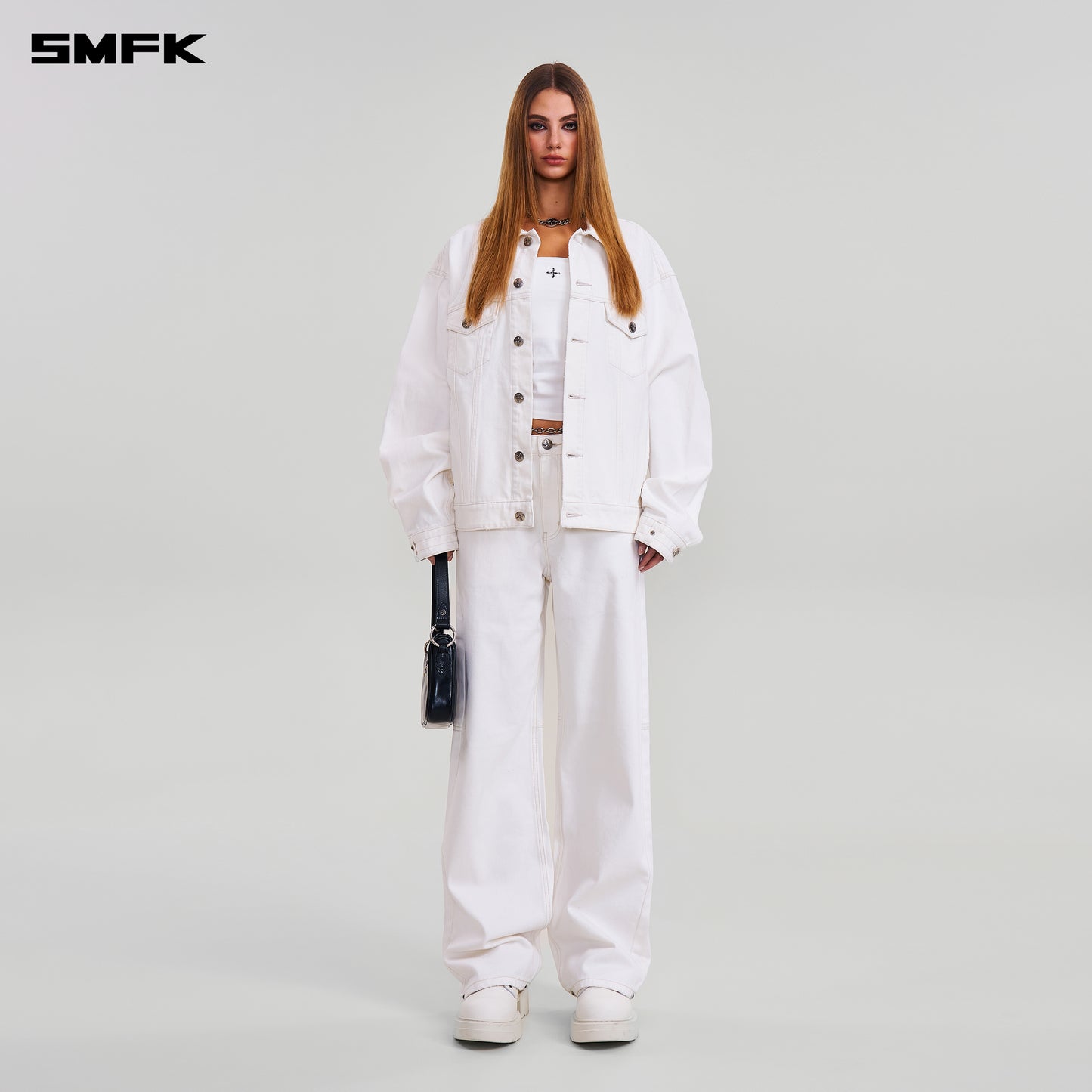 COMPASS MODE LOOSE STRAIGHT DENIM PANTS/ SNOW MOUNTAIN WHITE