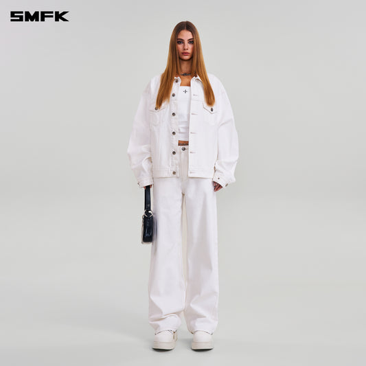 COMPASS MODE LOOSE STRAIGHT DENIM PANTS/ SNOW MOUNTAIN WHITE