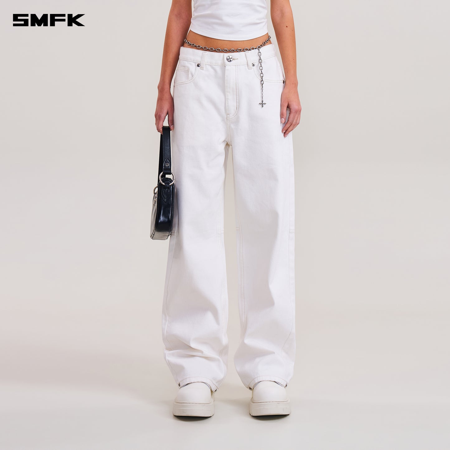 COMPASS MODE LOOSE STRAIGHT DENIM PANTS/ SNOW MOUNTAIN WHITE