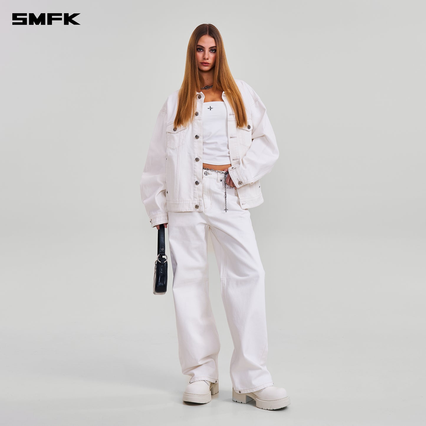 COMPASS MODE LOOSE STRAIGHT DENIM PANTS/ SNOW MOUNTAIN WHITE