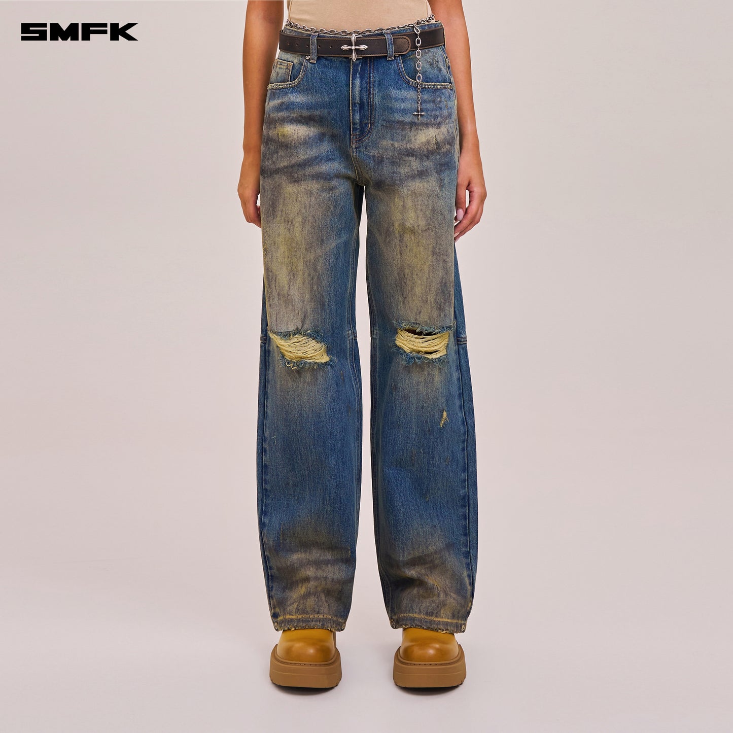 COMPASS MODE WASTELAND LOOSE STRAIGHT DENIM PANTS/ WASTELAND BLUE