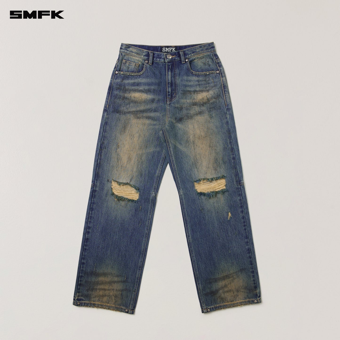 COMPASS MODE WASTELAND LOOSE STRAIGHT DENIM PANTS/ WASTELAND BLUE