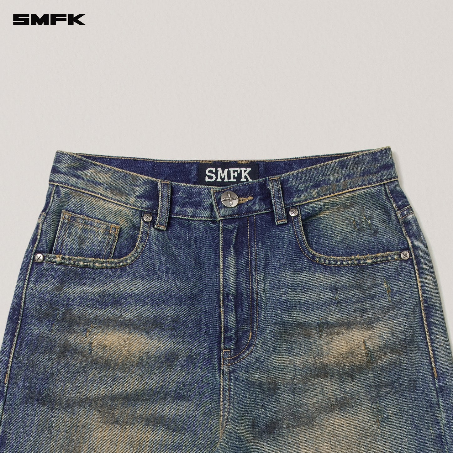 COMPASS MODE WASTELAND LOOSE STRAIGHT DENIM PANTS/ WASTELAND BLUE