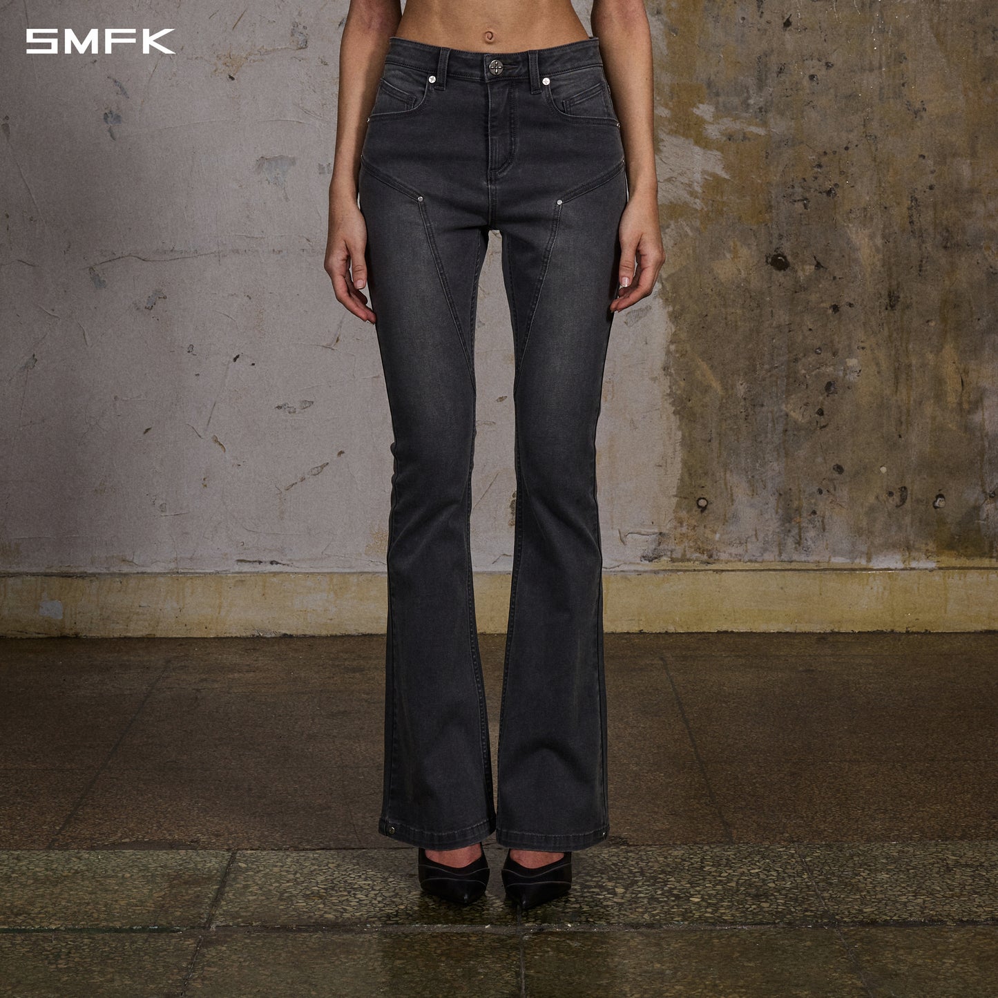 MIRAGE PRISM FLARED DENIM PANTS/E-COTTON
