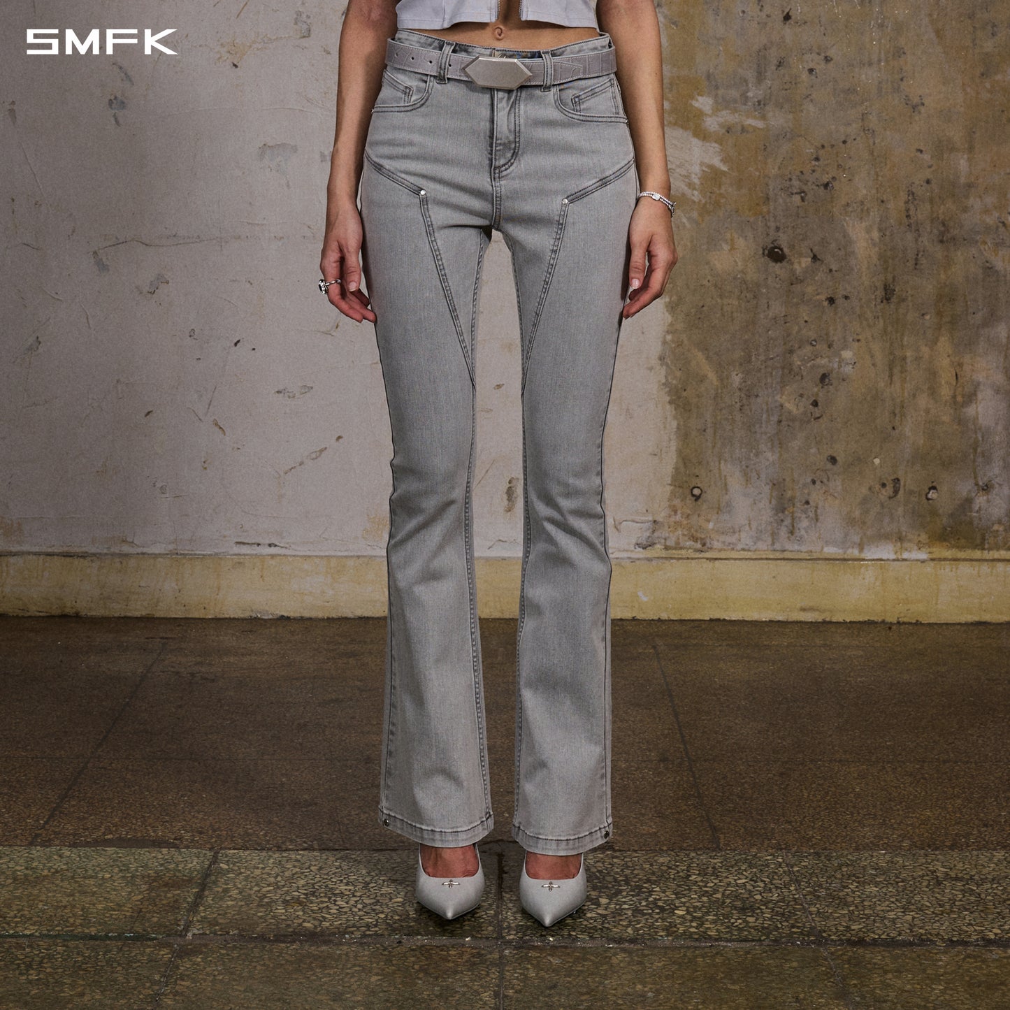MIRAGE PRISM FLARED DENIM PANTS/E-COTTON