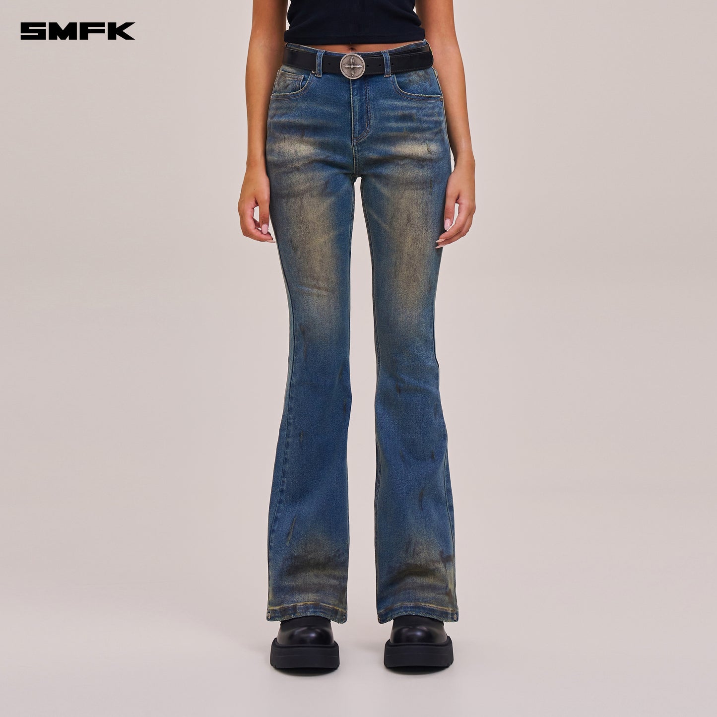 COMPASS MODE WASTELAND STORM HANDPAINTED DENIM PANTS/ WASTELAND BLUE